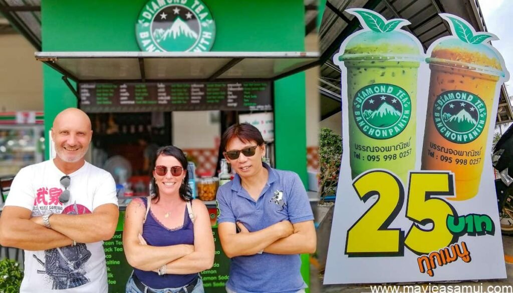 Diamond Tea Panchonpanith Thailande avec Eric et Lydie lesclients et Diamond le propriétaire