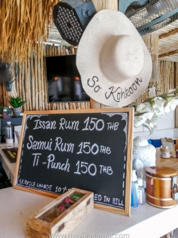 Cocktails avec du Rhum de Samui a 150 THT au bar du So Kohkoon a Samui