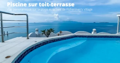 Piscine sur le toit-terrasse (rooftop) avec vue panoramique sue la baie de Fisherman's Village de l’hôtel Hacienda, Bophut, Koh Samui