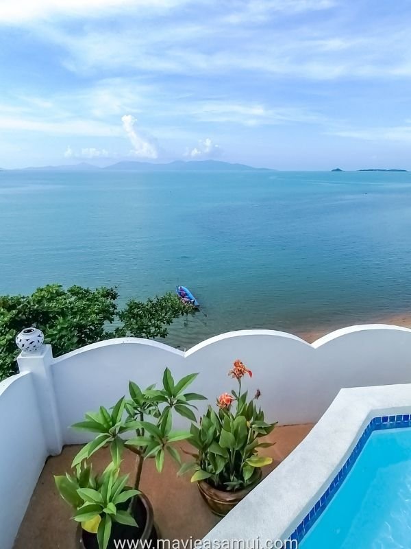 Vue mer panoramique sur la baie et plage de Bophut (Fisherman) depuis la piscine rooftop (toit-terrasse) de l'hotel Hacienda a Fisherman's Village, Koh Samui