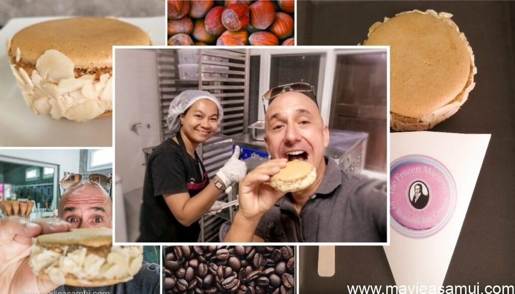 Le nouveau macaron Glacé café noisette de chez Rossini Ice Cream, Maître glacier a lamai, Koh Samui.