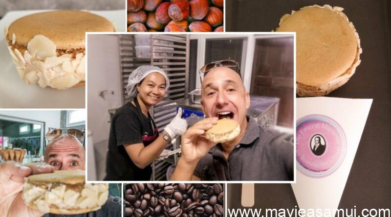 Le nouveau macaron Glacé café noisette de chez Rossini Ice Cream, Maître glacier a lamai, Koh Samui.