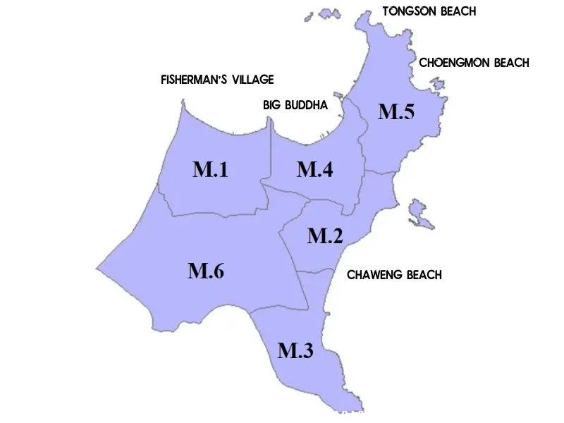 Bo Phut. Les 6 villages du quartier de Bophut et leur communautés sur l''île de Koh Samui en Thaïlande.