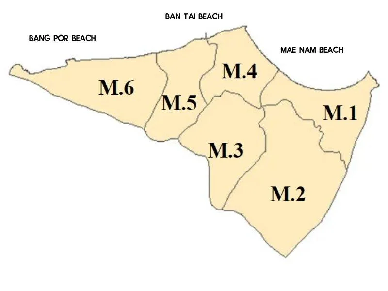 Mae Nam. Les 6 villages du quartier de Mae Nam et leur communautés sur l''île de Koh Samui en Thaïlande.