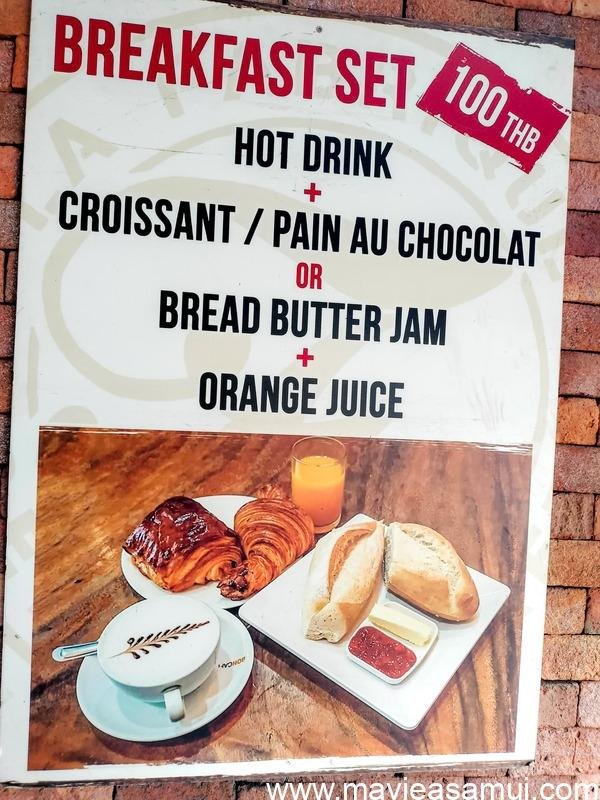 Set petit-déjeuner à 100฿ (~ 2.70€ ou ~ CHF 2.65) à la boulangerie La Fabrique, Lamai, île de Koh Samui, Thaïlande.