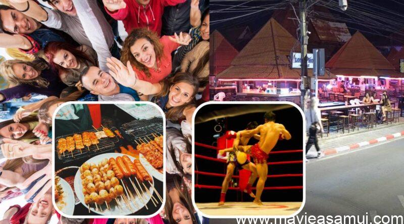 Webcam en direct du petit marché de nuit de Lamai (Koh Samui, Thaïlande) avec son Ring de boxe Thaï.