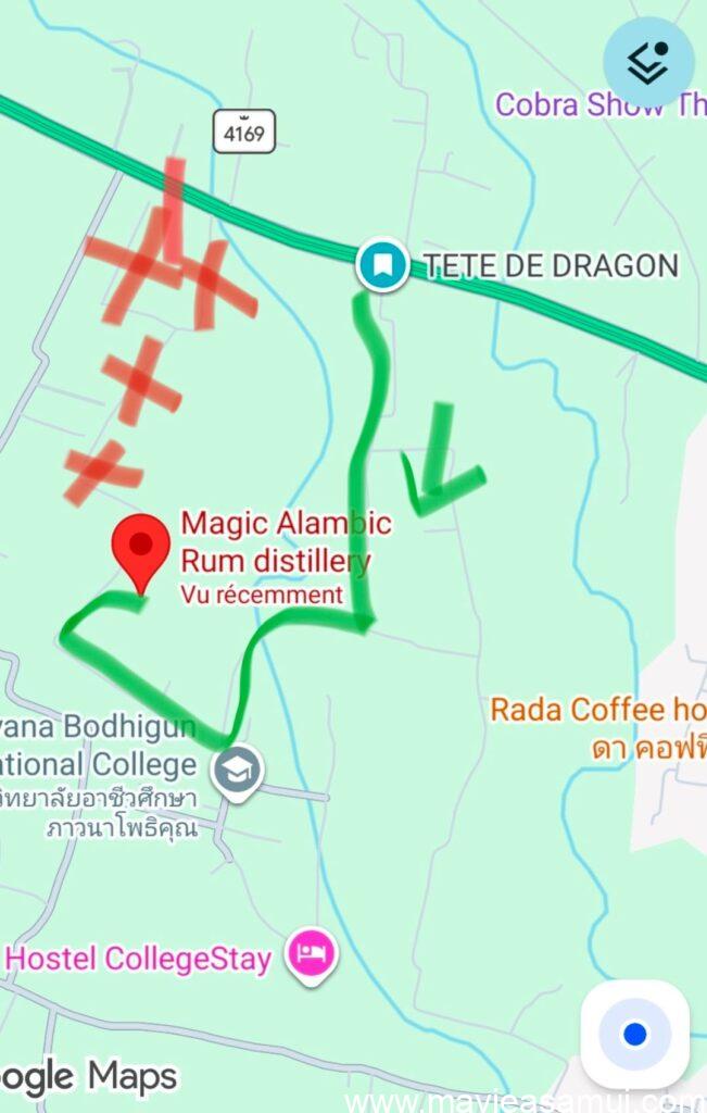 Plan, carte sur Google maps pour accéder à la boutique Depeche Mode et à la Rhumerie de Samui à leur nouvelle commune après leur déménagement en juillet 2026.